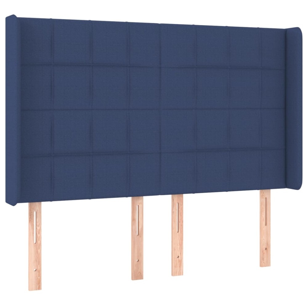 vidaXL Tăblie de pat cu aripioare, albastru, 147x16x118/128 cm, textil