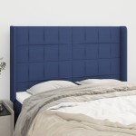 vidaXL Tăblie de pat cu aripioare, albastru, 147x16x118/128 cm, textil vidaXL Tăblie de pat cu aripioare, albastru, 147x16x118/128 cm, textil
