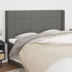 vidaXL Tăblie de pat cu aripioare gri închis 183x16x118/128 cm textil vidaXL Tăblie de pat cu aripioare gri închis 183x16x118/128 cm textil