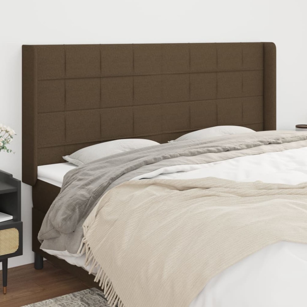 vidaXL Tăblie de pat cu aripioare maro închis 183x16x118/128 cm textil