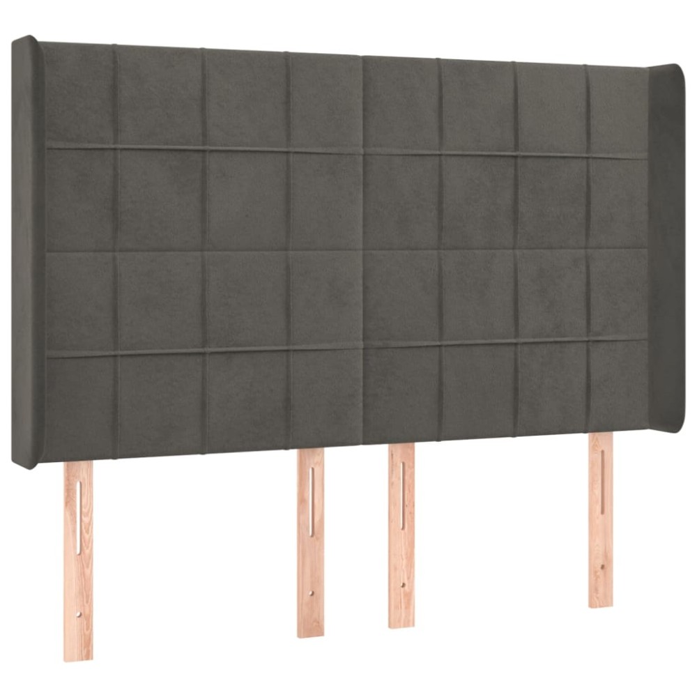vidaXL Tăblie de pat cu aripioare gri închis 147x16x118/128 cm catifea