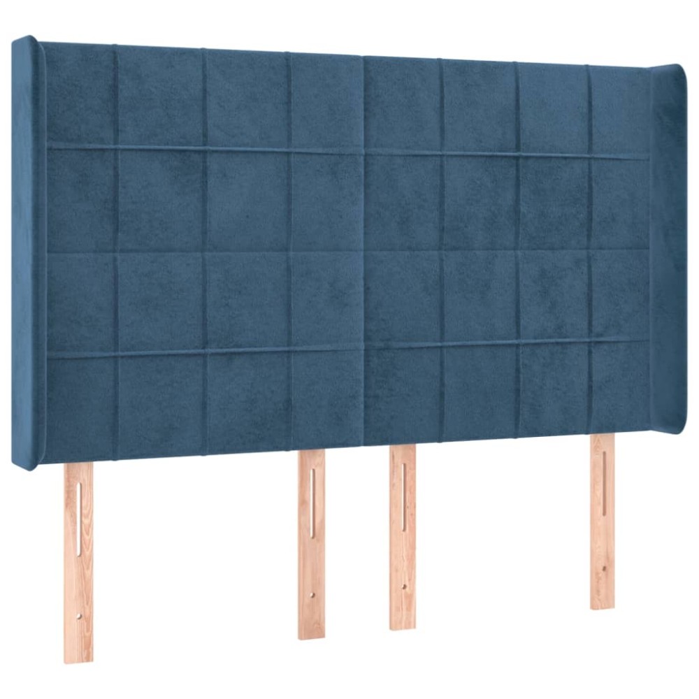 vidaXL Tăblie pat cu urechi albastru închis 147x16x118/128 cm catifea