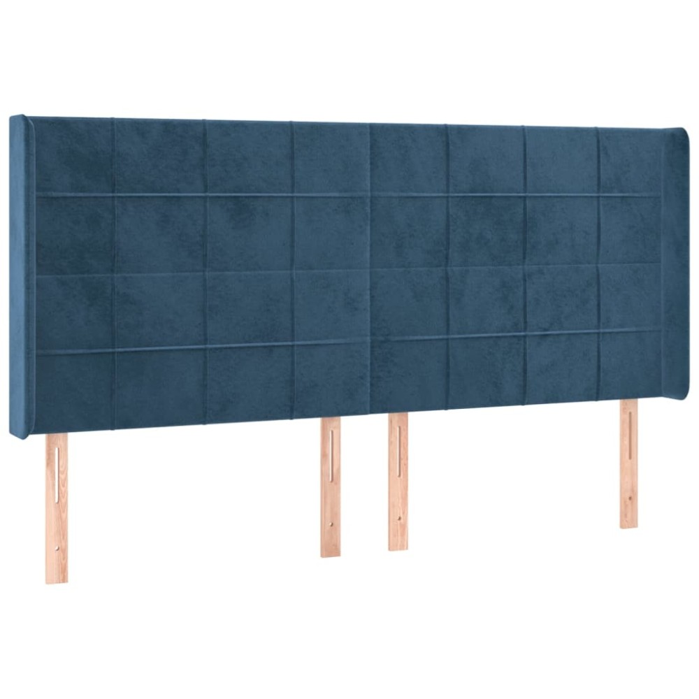 vidaXL Tăblie pat cu urechi albastru închis 203x16x118/128 cm catifea