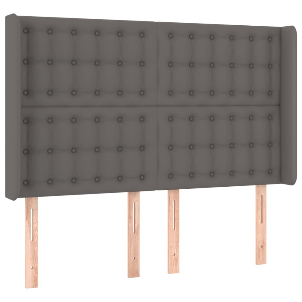 vidaXL Tăblie de pat cu aripioare gri 147x16x118/128 cm piele eco