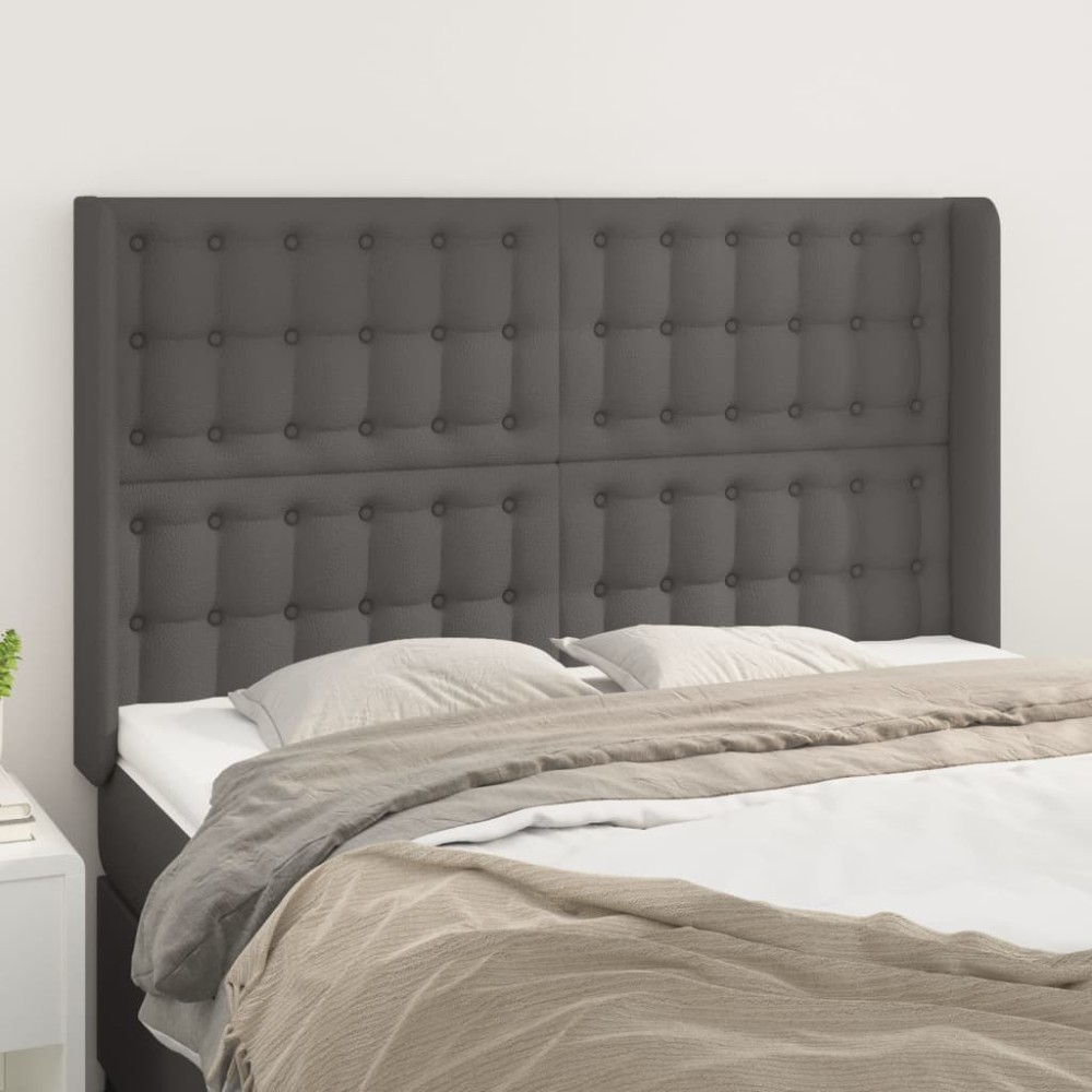 vidaXL Tăblie de pat cu aripioare gri 147x16x118/128 cm piele eco