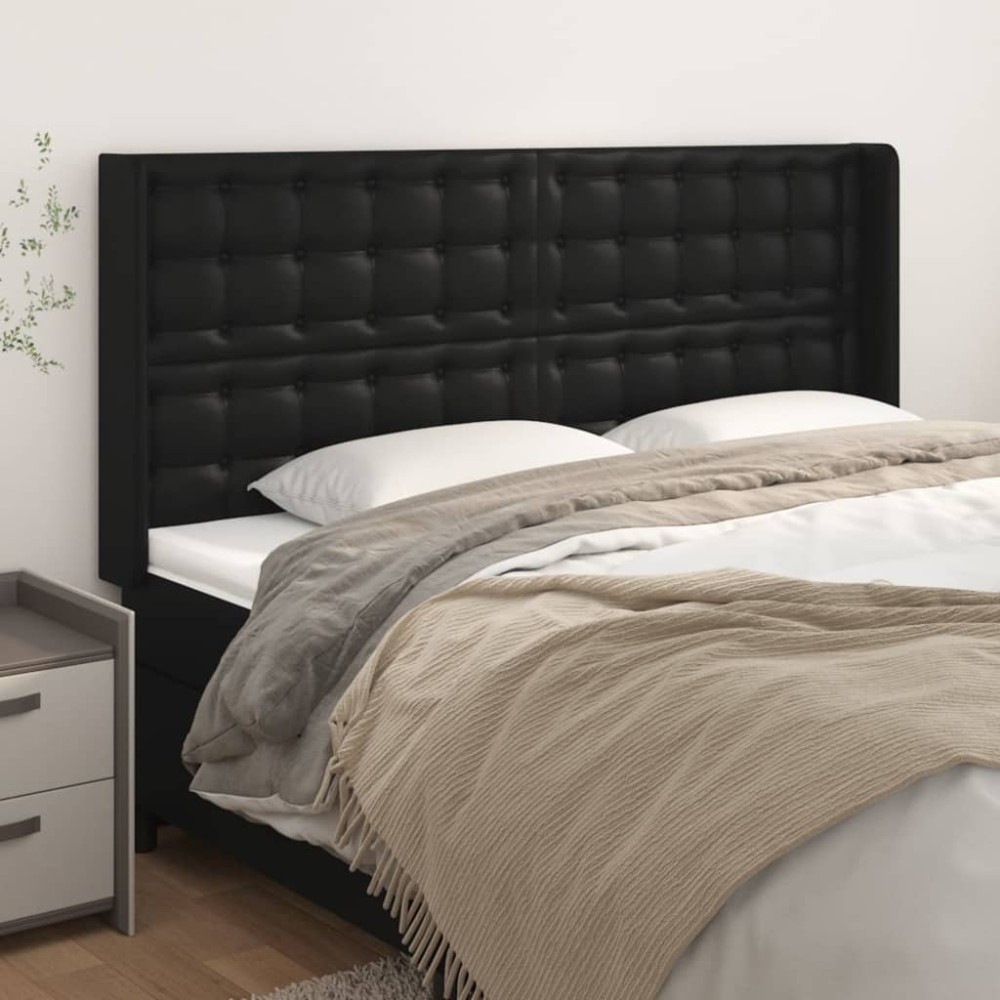 vidaXL Tăblie de pat cu aripioare, negru, 163x16x118/128 cm, piele eco