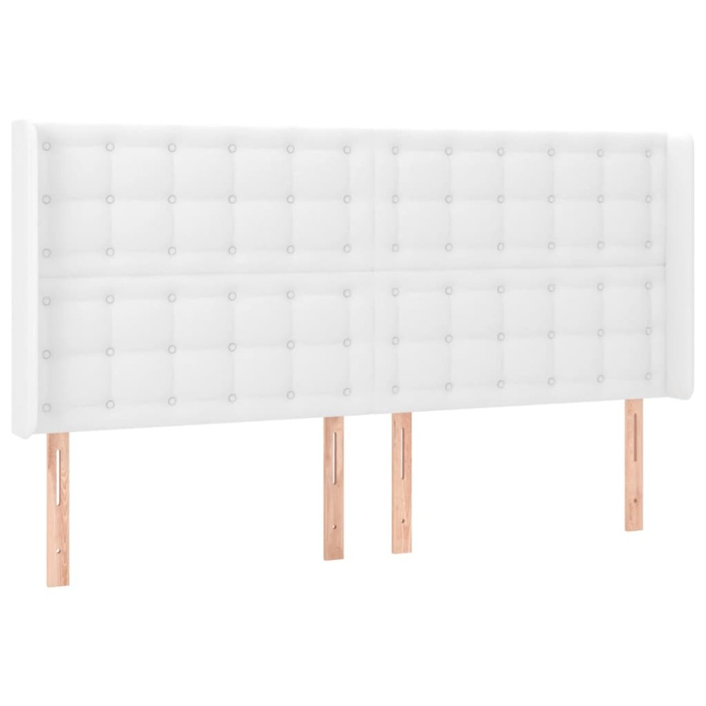 vidaXL Tăblie de pat cu aripioare, alb, 163x16x118/128 cm, piele eco