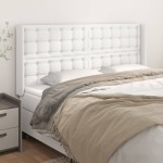 vidaXL Tăblie de pat cu aripioare, alb, 183x16x118/128 cm, piele eco
