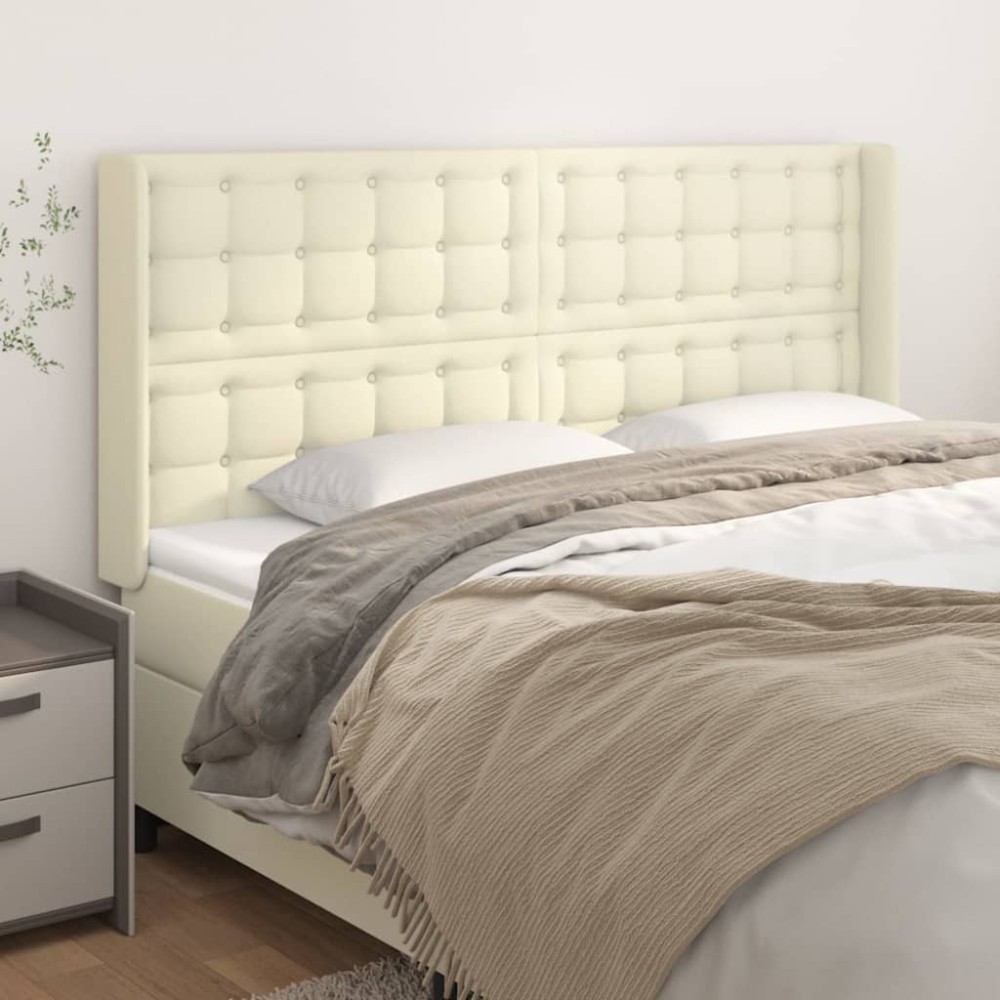 vidaXL Tăblie de pat cu aripioare, crem, 183x16x118/128 cm, piele eco