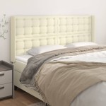 vidaXL Tăblie de pat cu aripioare, crem, 203x16x118/128 cm, piele eco