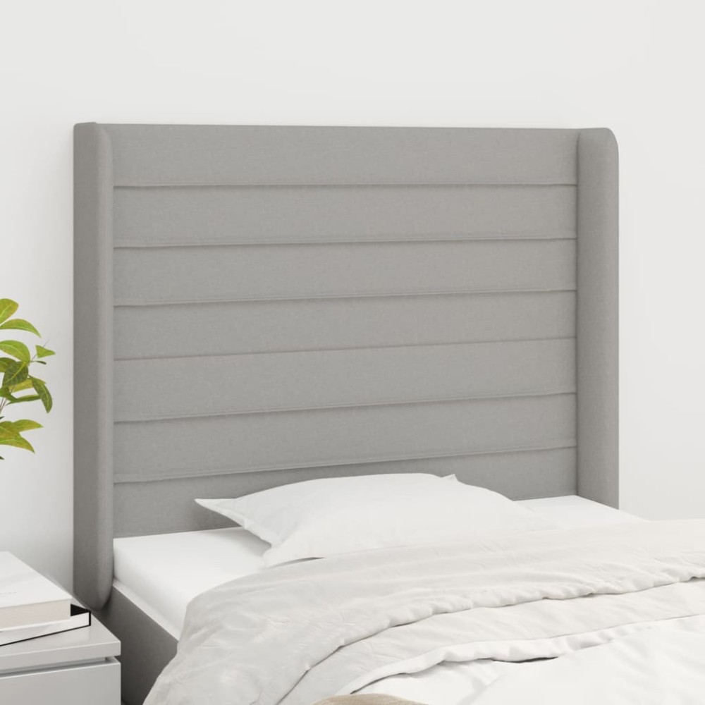 vidaXL Tăblie de pat cu aripioare gri deschis 93x16x118/128 cm textil