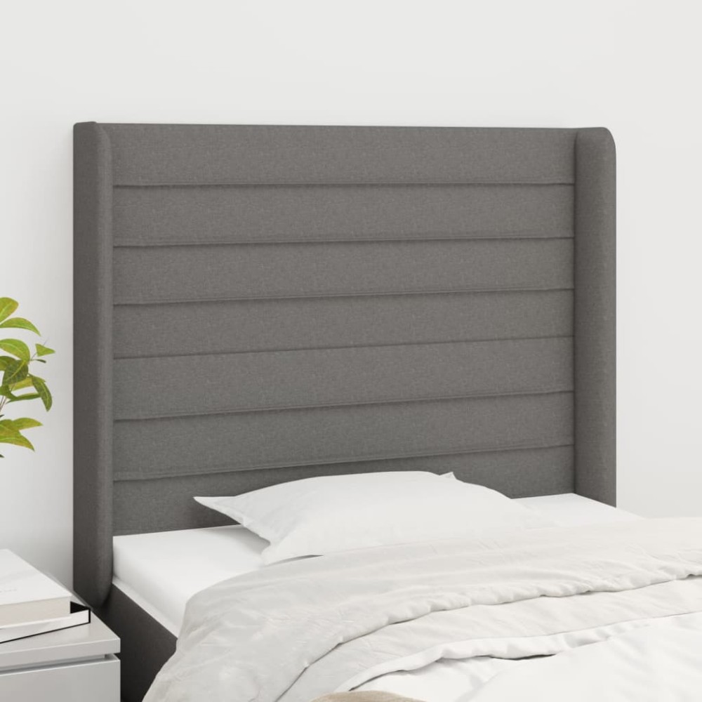 vidaXL Tăblie de pat cu aripioare gri închis 103x16x118/128 cm textil