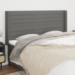 vidaXL Tăblie de pat cu aripioare gri închis 183x16x118/128 cm textil vidaXL Tăblie de pat cu aripioare gri închis 183x16x118/128 cm textil