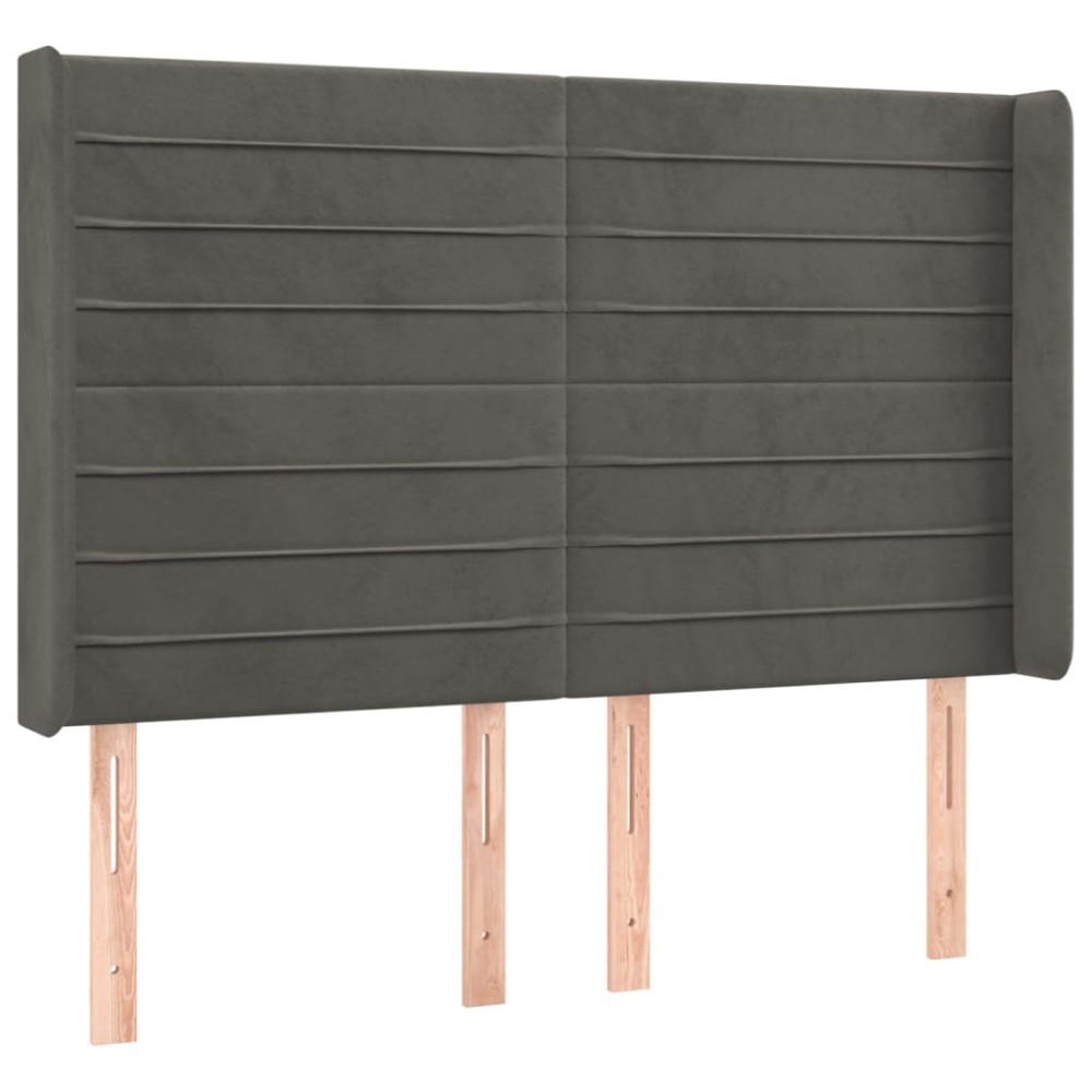 vidaXL Tăblie de pat cu aripioare gri închis 147x16x118/128 cm catifea