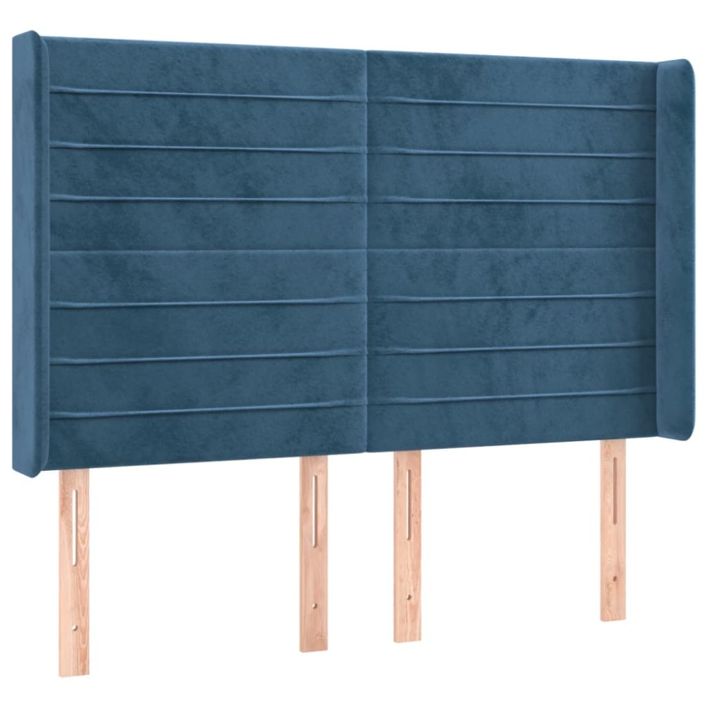 vidaXL Tăblie pat cu urechi albastru închis 147x16x118/128 cm catifea