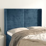 vidaXL Tăblie pat cu urechi albastru închis 147x16x118/128 cm catifea vidaXL Tăblie pat cu urechi albastru închis 147x16x118/128 cm catifea