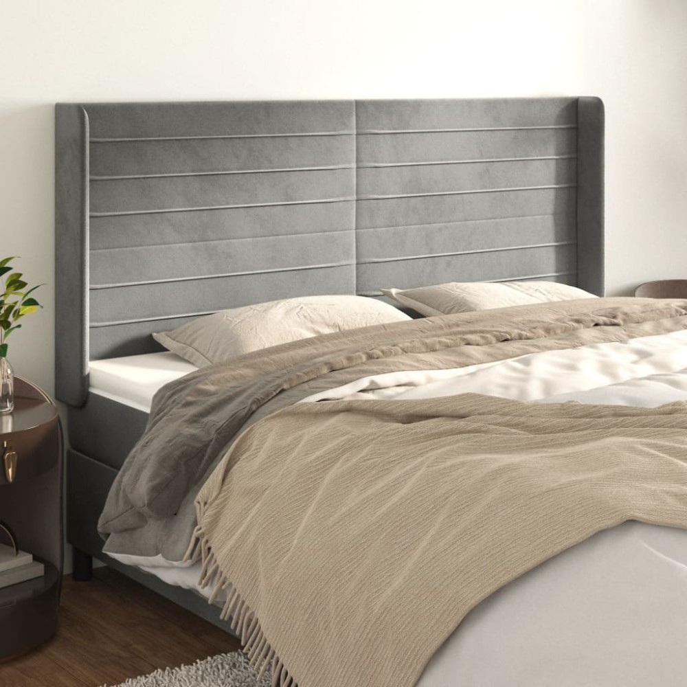 vidaXL Tăblie de pat cu aripioare gri deschis 163x16x118/128cm catifea
