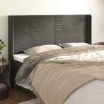 vidaXL Tăblie de pat cu aripioare gri închis 163x16x118/128 cm catifea vidaXL Tăblie de pat cu aripioare gri închis 163x16x118/128 cm catifea