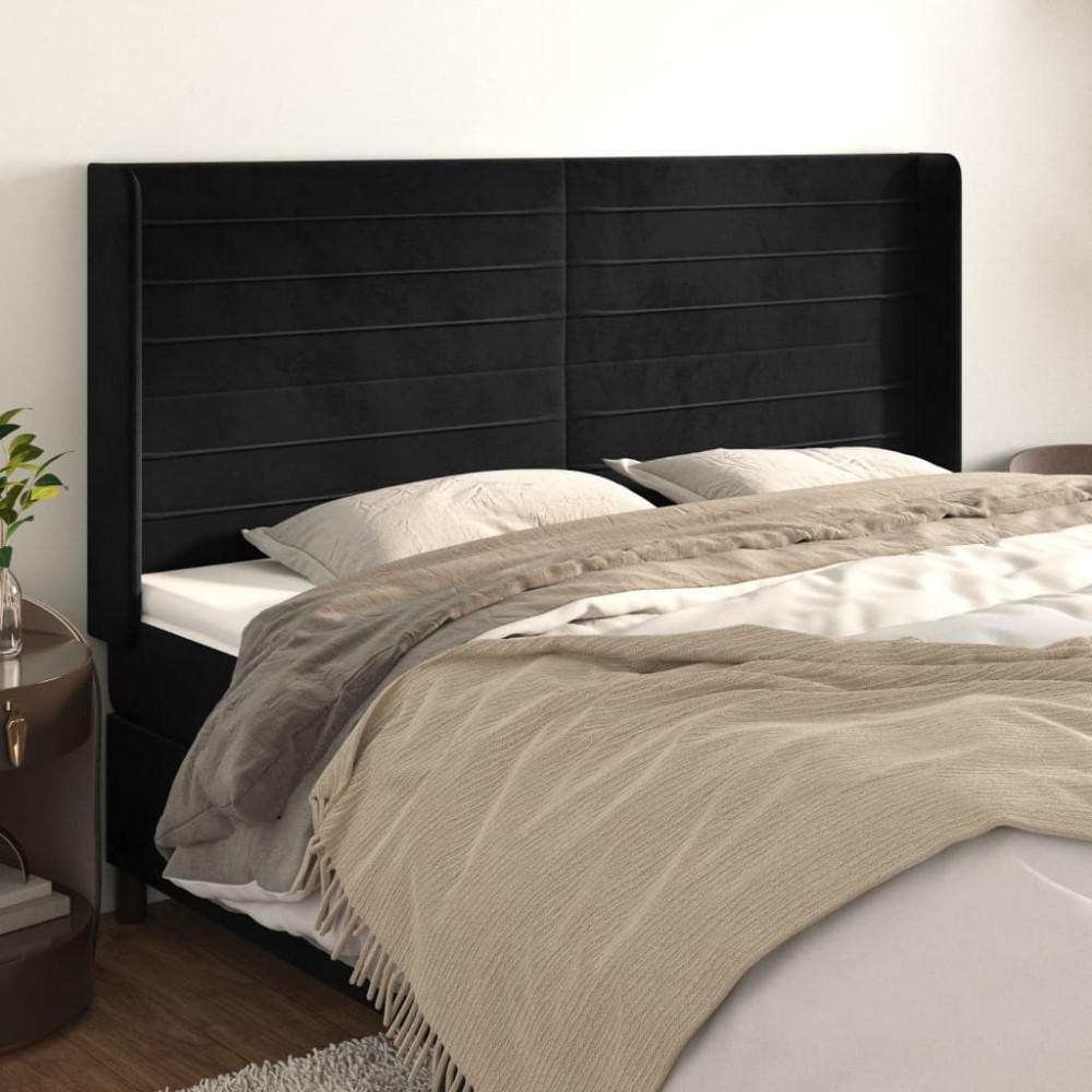 vidaXL Tăblie de pat cu aripioare, negru, 163x16x118/128 cm, catifea