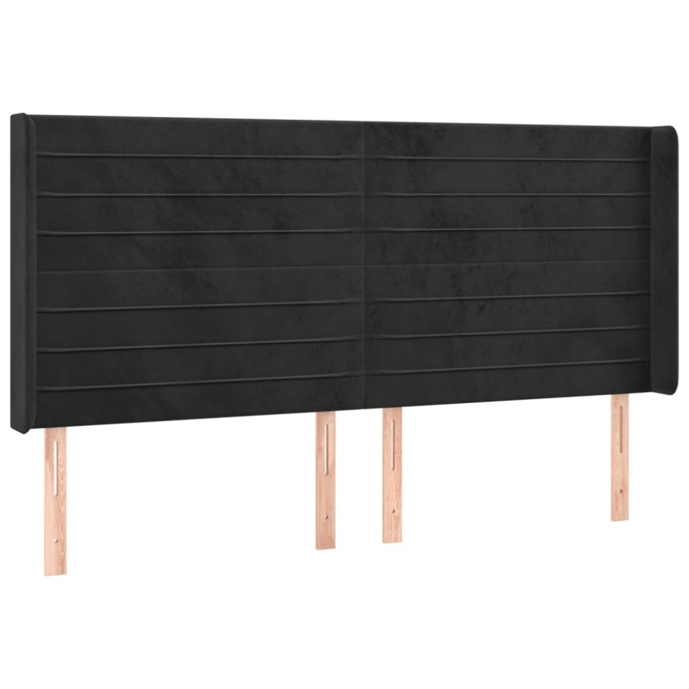 vidaXL Tăblie de pat cu aripioare, negru, 183x16x118/128 cm, catifea