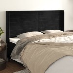 vidaXL Tăblie de pat cu aripioare, negru, 183x16x118/128 cm, catifea vidaXL Tăblie de pat cu aripioare, negru, 183x16x118/128 cm, catifea