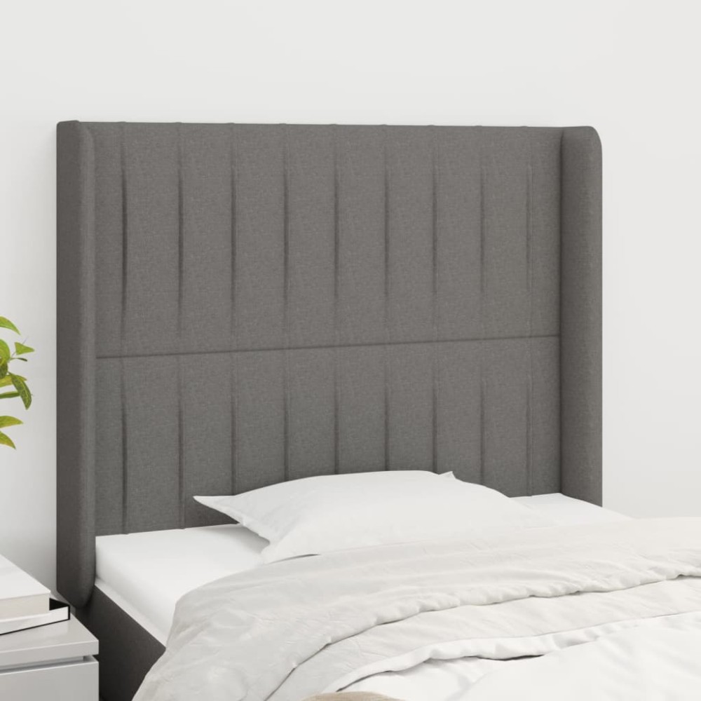vidaXL Tăblie de pat cu aripioare gri închis 83x16x118/128 cm textil
