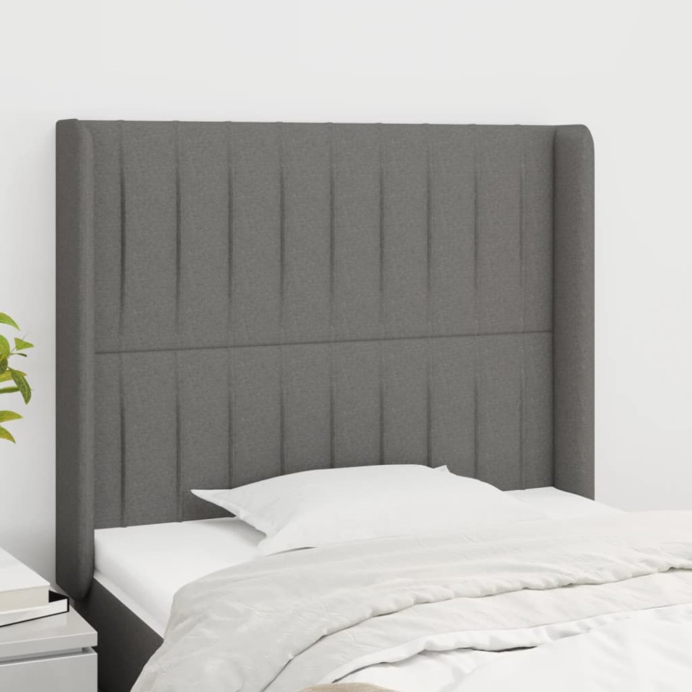 vidaXL Tăblie de pat cu aripioare gri închis 93x16x118/128 cm textil