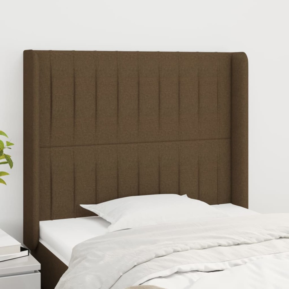 vidaXL Tăblie de pat cu aripioare maro închis 103x16x118/128 cm textil
