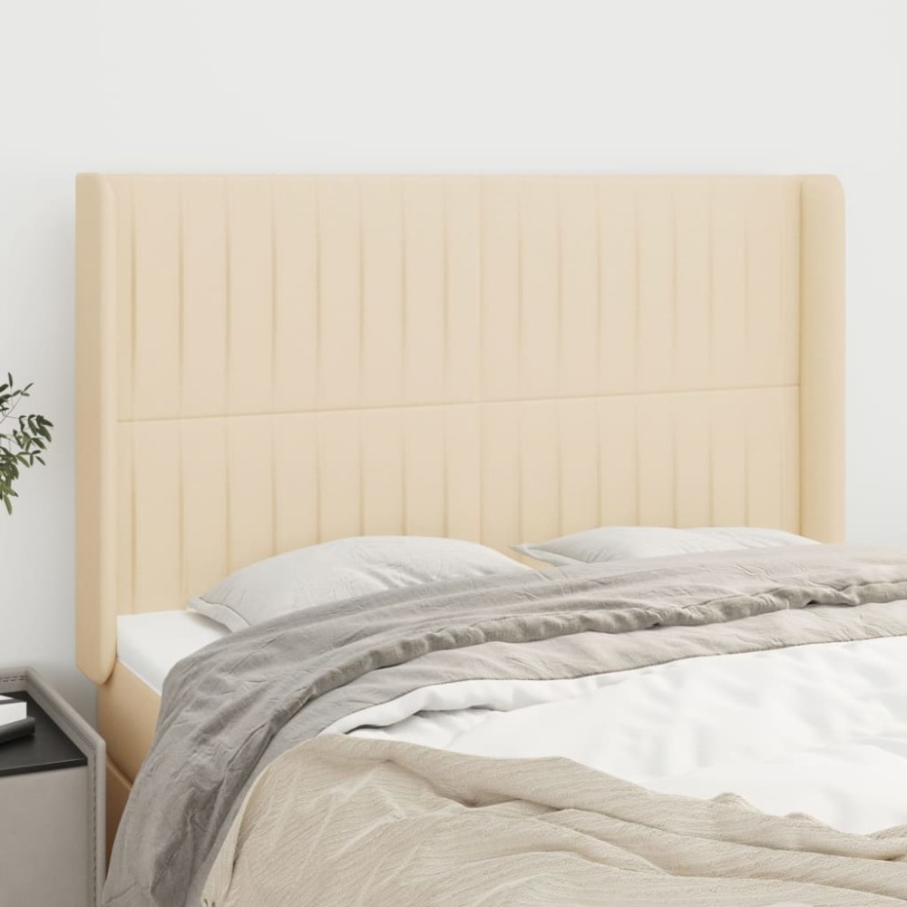 vidaXL Tăblie de pat cu aripioare, crem, 147x16x118/128 cm, textil