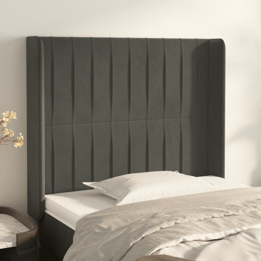 vidaXL Tăblie de pat cu aripioare gri închis 83x16x118/128 cm catifea