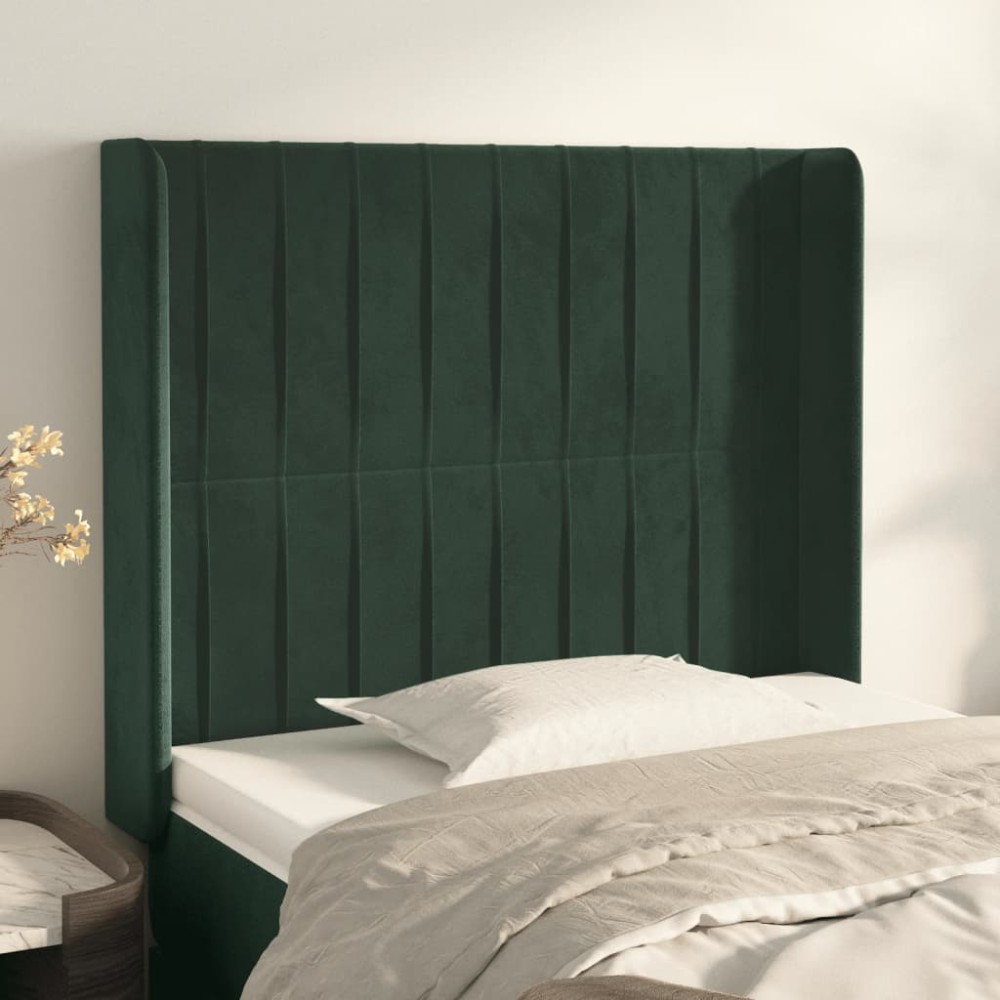 vidaXL Tăblie pat cu aripioare verde închis 83x16x118/128 cm catifea