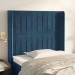 vidaXL Tăblie pat cu urechi albastru închis 103x16x118/128 cm catifea vidaXL Tăblie pat cu urechi albastru închis 103x16x118/128 cm catifea