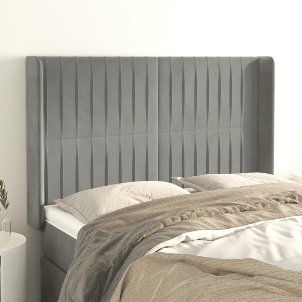 vidaXL Tăblie de pat cu aripioare gri deschis 147x16x118/128cm catifea