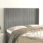 vidaXL Tăblie de pat cu aripioare gri deschis 147x16x118/128cm catifea vidaXL Tăblie de pat cu aripioare gri deschis 147x16x118/128cm catifea