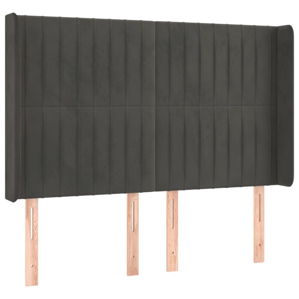 vidaXL Tăblie de pat cu aripioare gri închis 147x16x118/128 cm catifea