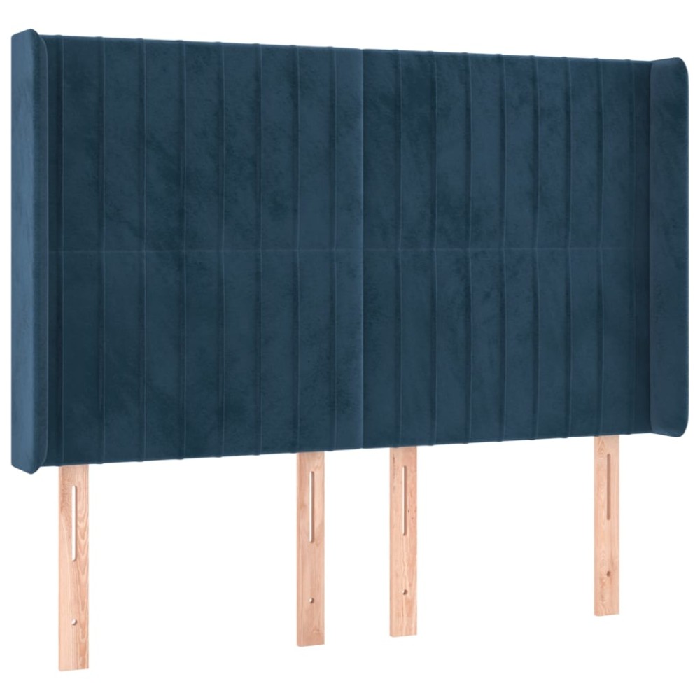 vidaXL Tăblie pat cu urechi albastru închis 147x16x118/128 cm catifea