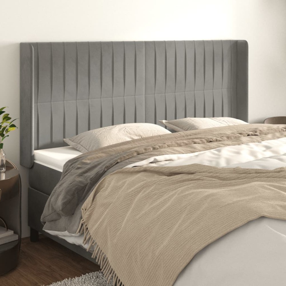 vidaXL Tăblie de pat cu aripioare gri deschis 163x16x118/128cm catifea