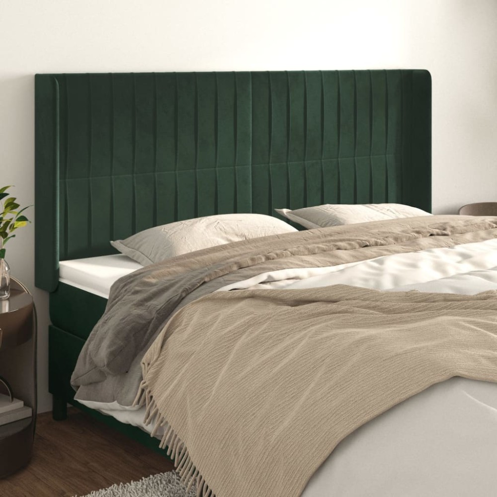 vidaXL Tăblie pat cu aripioare verde închis 163x16x118/128 cm catifea