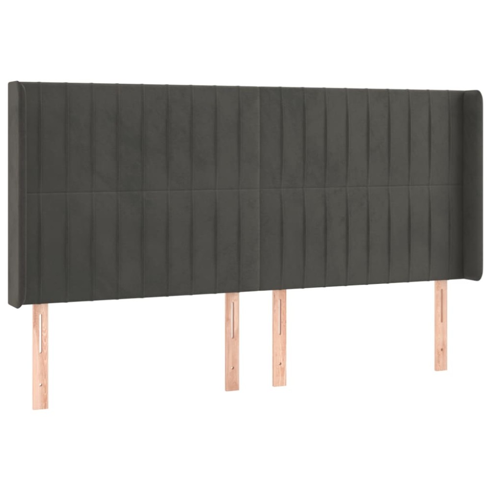 vidaXL Tăblie de pat cu aripioare gri închis 183x16x118/128 cm catifea