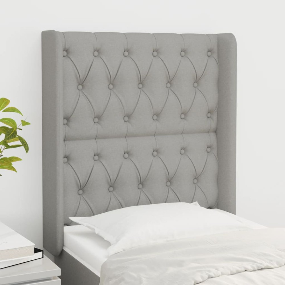 vidaXL Tăblie de pat cu aripioare gri deschis 83x16x118/128 cm textil