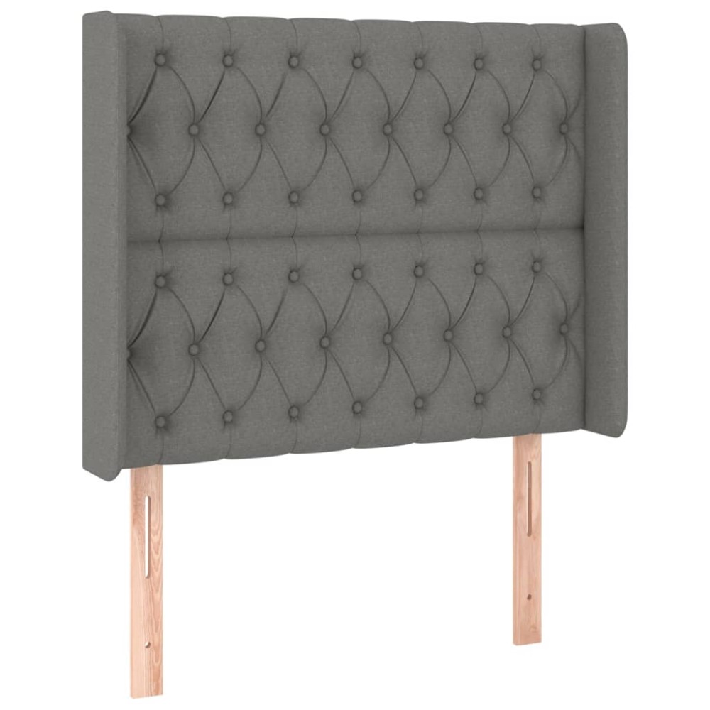 vidaXL Tăblie de pat cu aripioare gri închis 103x16x118/128 cm textil
