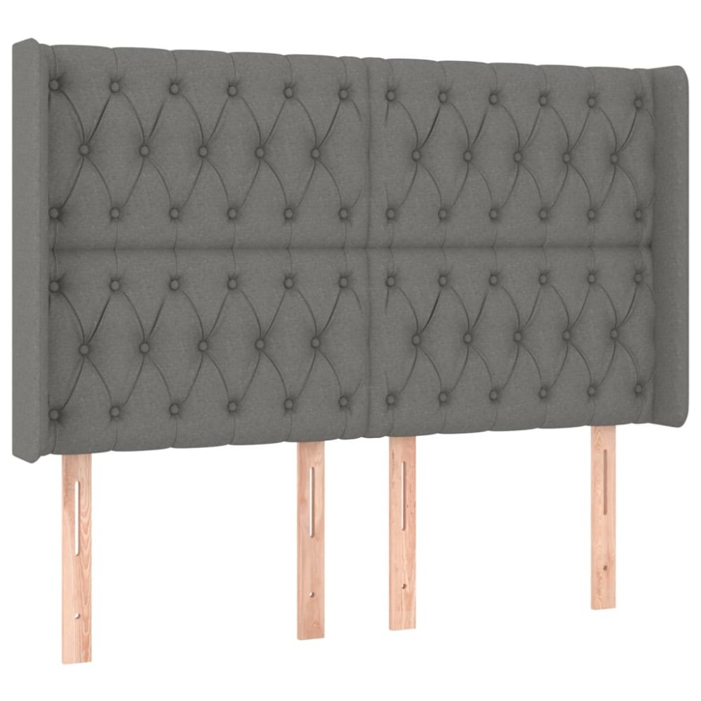 vidaXL Tăblie de pat cu aripioare gri închis 147x16x118/128 cm textil