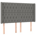vidaXL Tăblie de pat cu aripioare gri închis 147x16x118/128 cm textil