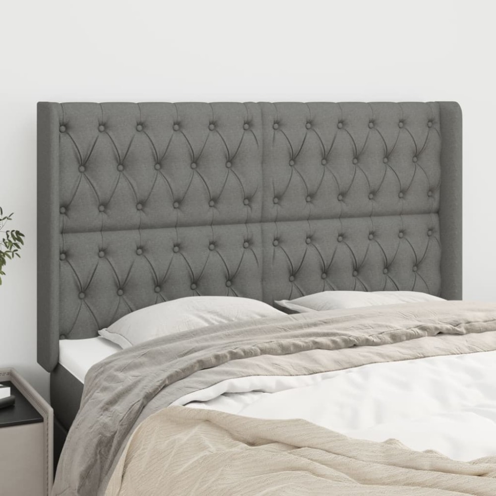 vidaXL Tăblie de pat cu aripioare gri închis 147x16x118/128 cm textil
