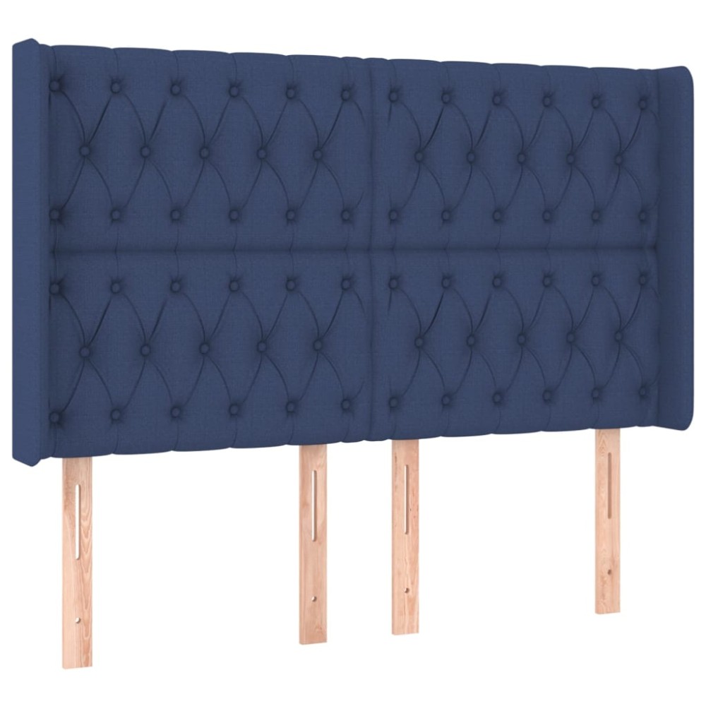 vidaXL Tăblie de pat cu aripioare, albastru, 147x16x118/128 cm, textil