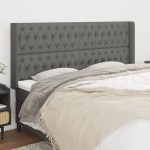 vidaXL Tăblie de pat cu aripioare gri închis 183x16x118/128 cm textil vidaXL Tăblie de pat cu aripioare gri închis 183x16x118/128 cm textil