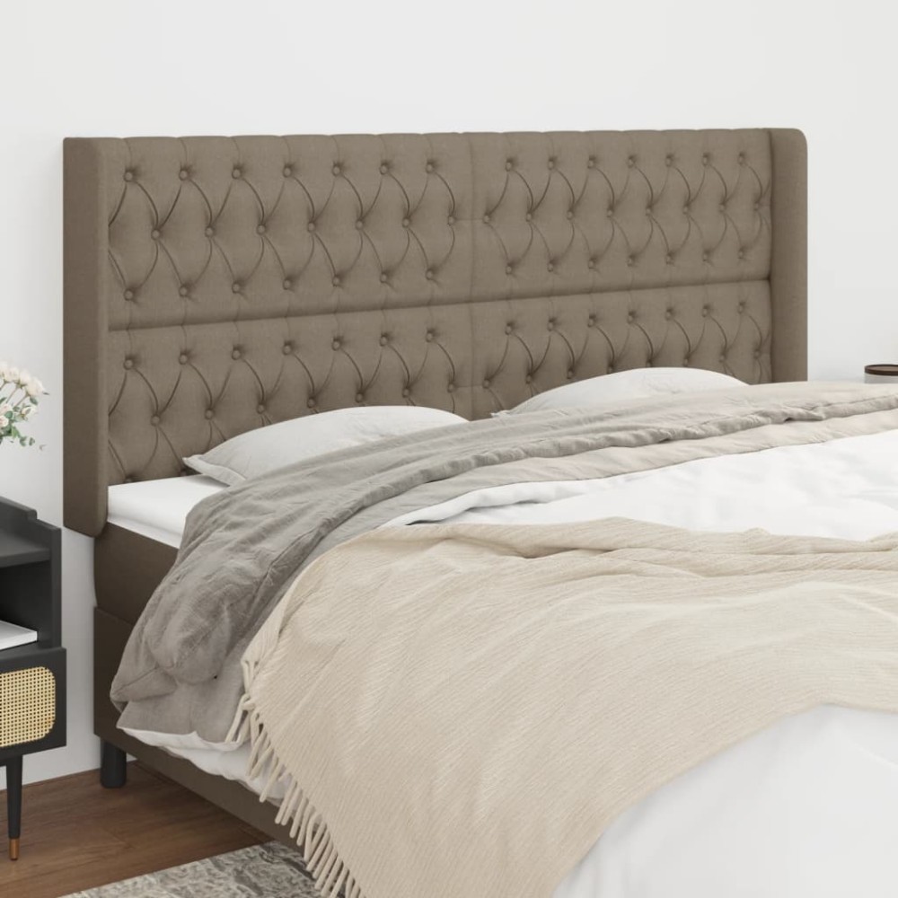 vidaXL Tăblie de pat cu aripioare gri taupe 183x16x118/128 cm textil