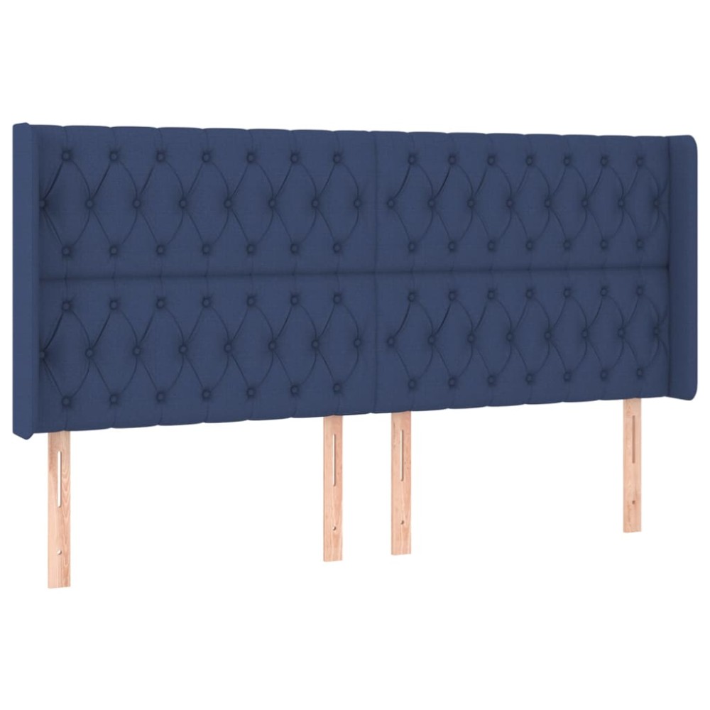 vidaXL Tăblie de pat cu aripioare, albastru, 203x16x118/128 cm, textil