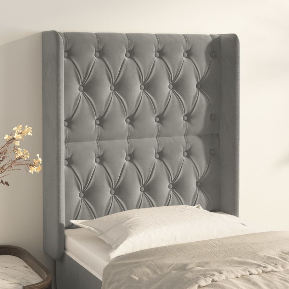 vidaXL Tăblie de pat cu aripioare gri deschis 83x16x118/128 cm catifea