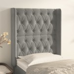 vidaXL Tăblie de pat cu aripioare gri deschis 83x16x118/128 cm catifea